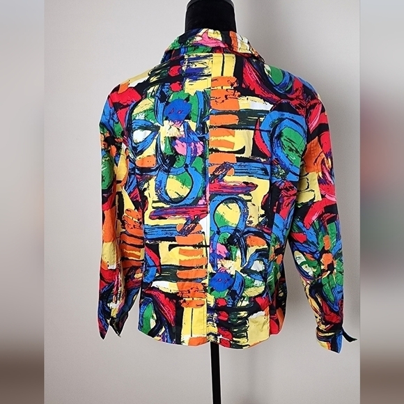 Vintage Erin London Sz PL Pop Artsy Full Zip Jacket Blazer Stretch Retro Boho - Picture 3 of 7